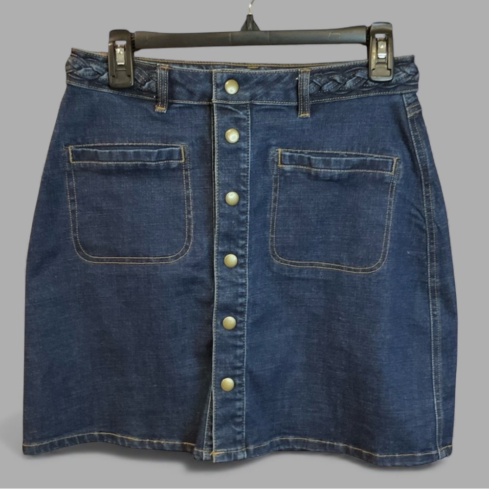 Harper Blue Denim Button Front Braided Waist Mini Skirt Size S